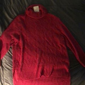 Red long sleeve turtle neck knit sweater
